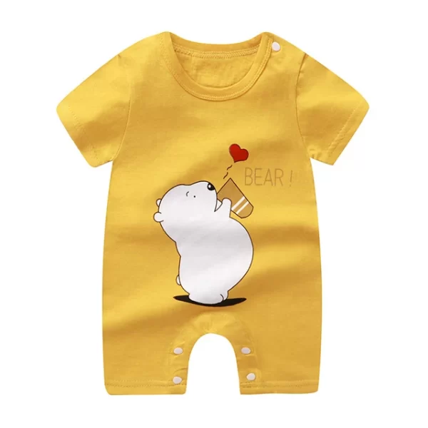 Macacão Botão Curto Algodão Amarelo Love Bear