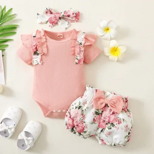 Conjunto 3 Peças Curto Rosa Floratina
