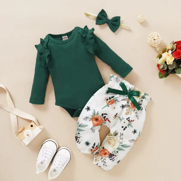 Conjunto 3 Peças Longo Verde Floral