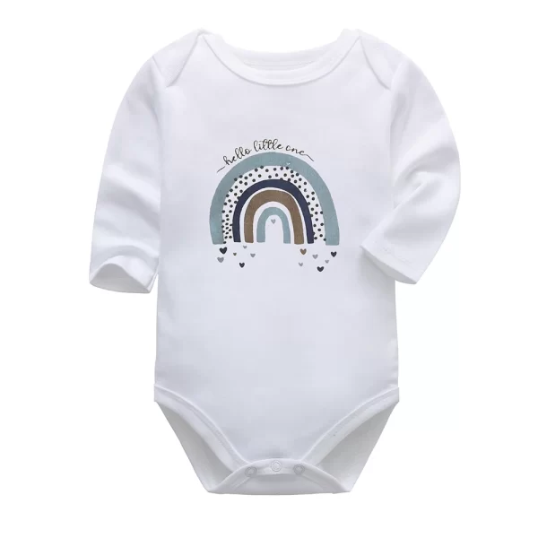 Body Bebê Algodão Manga Longa Branco Arco-íris