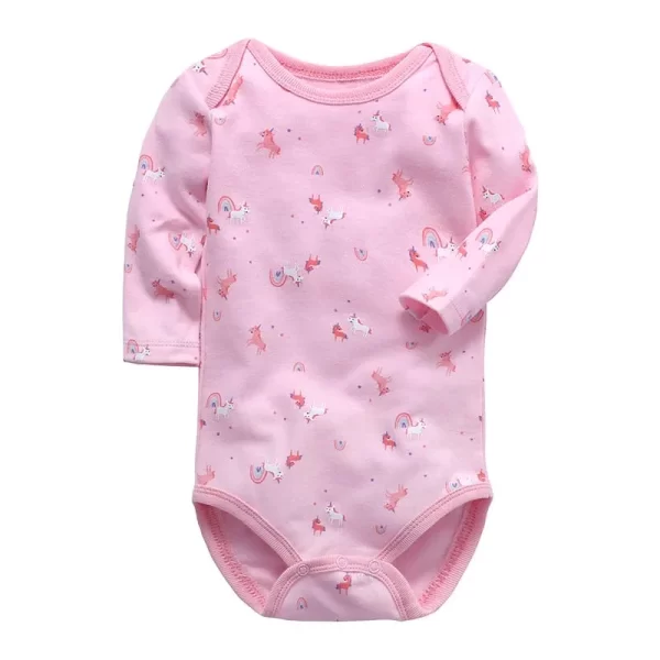 Body Bebê Algodão Manga Longa Rosa Unicórnio