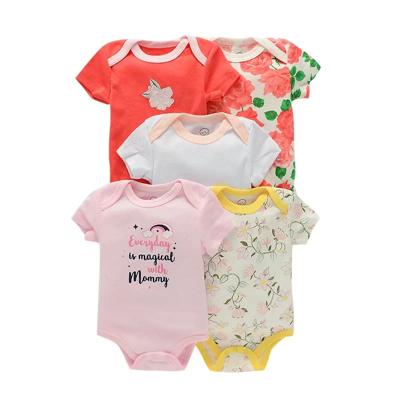 Kit 5 Peças Body Algodão Manga Curta Estampado Menina 10.webp