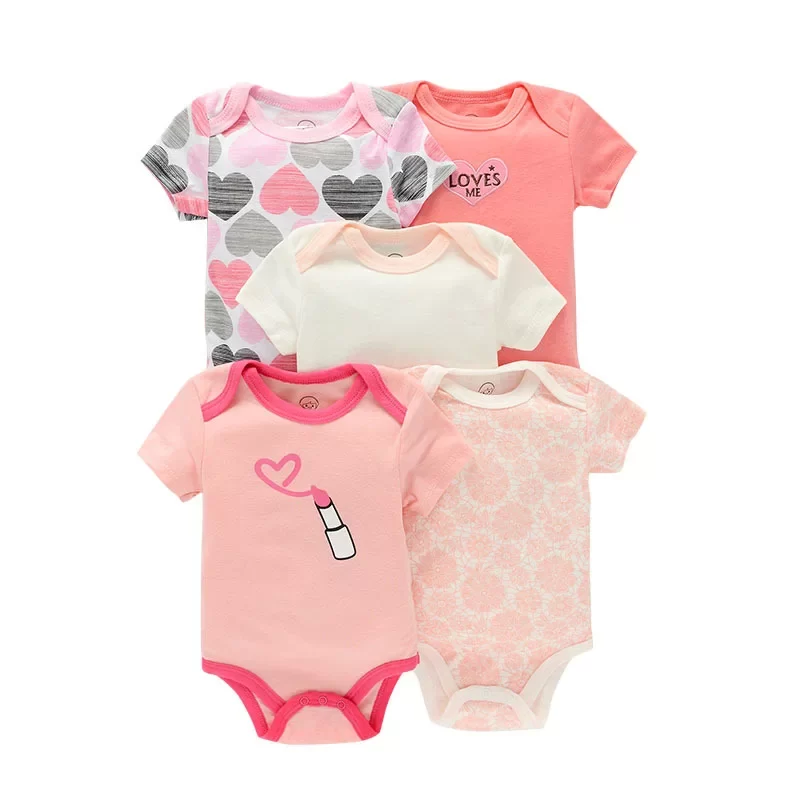 Kit 5 Peças Body Algodão Manga Curta Estampado Menina 04