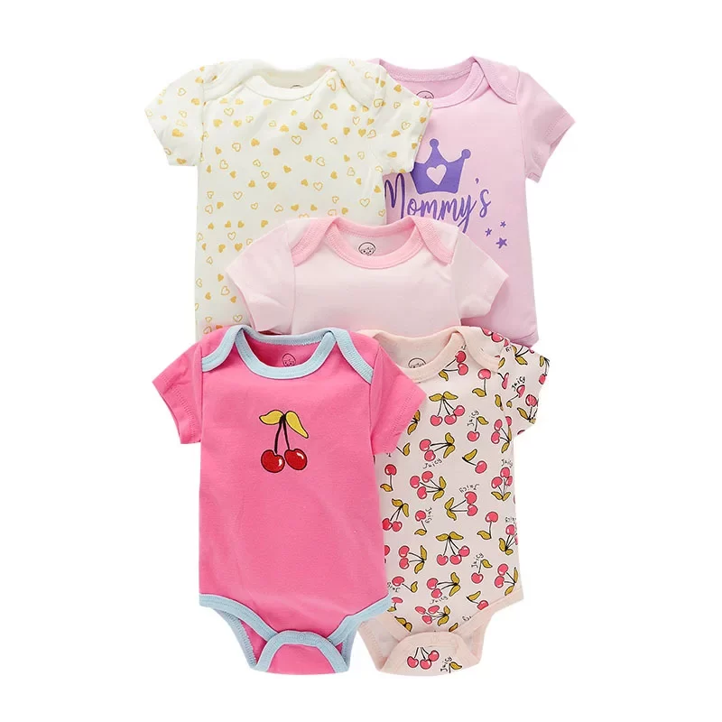 Kit 5 Peças Body Algodão Manga Curta Estampado Menina 02.webp